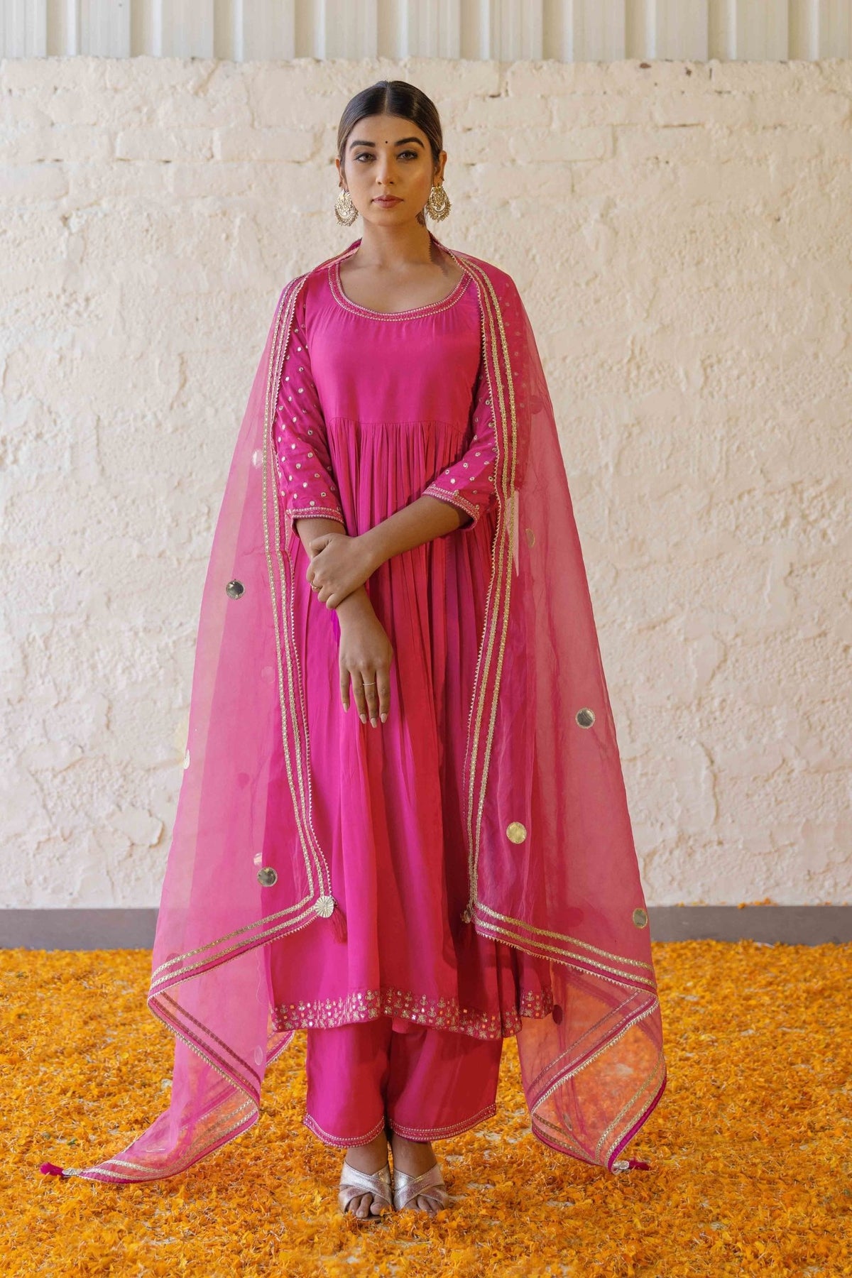 Shocking pink embroidered suit set - Tara-C-Tara
