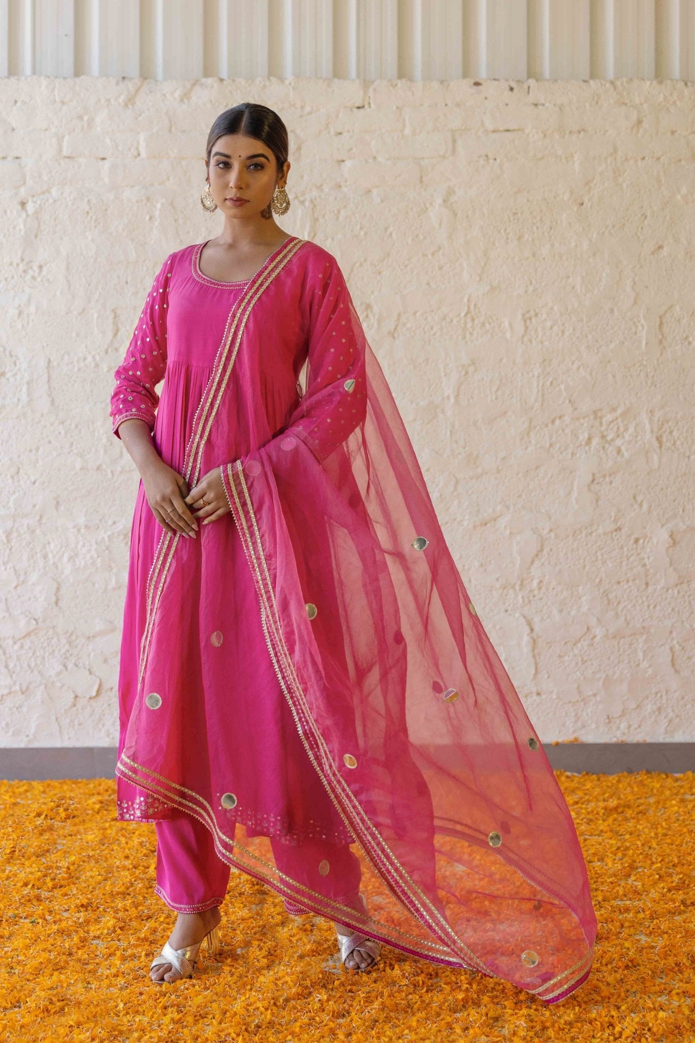 Shocking pink embroidered suit set - Tara-C-Tara