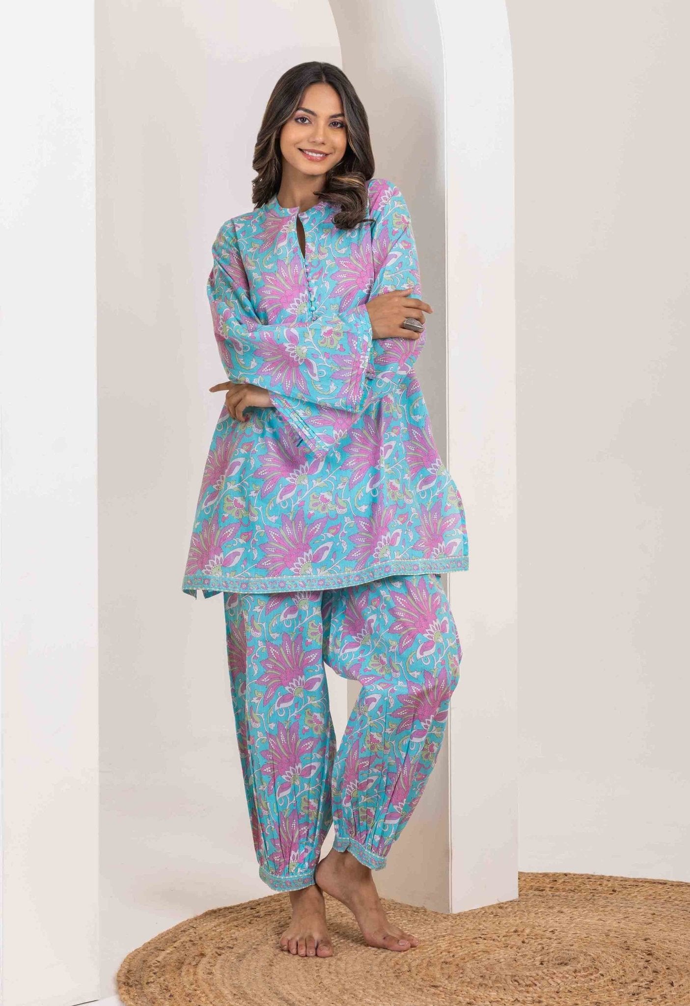 Turquoise Pink Floral Co-ord Set